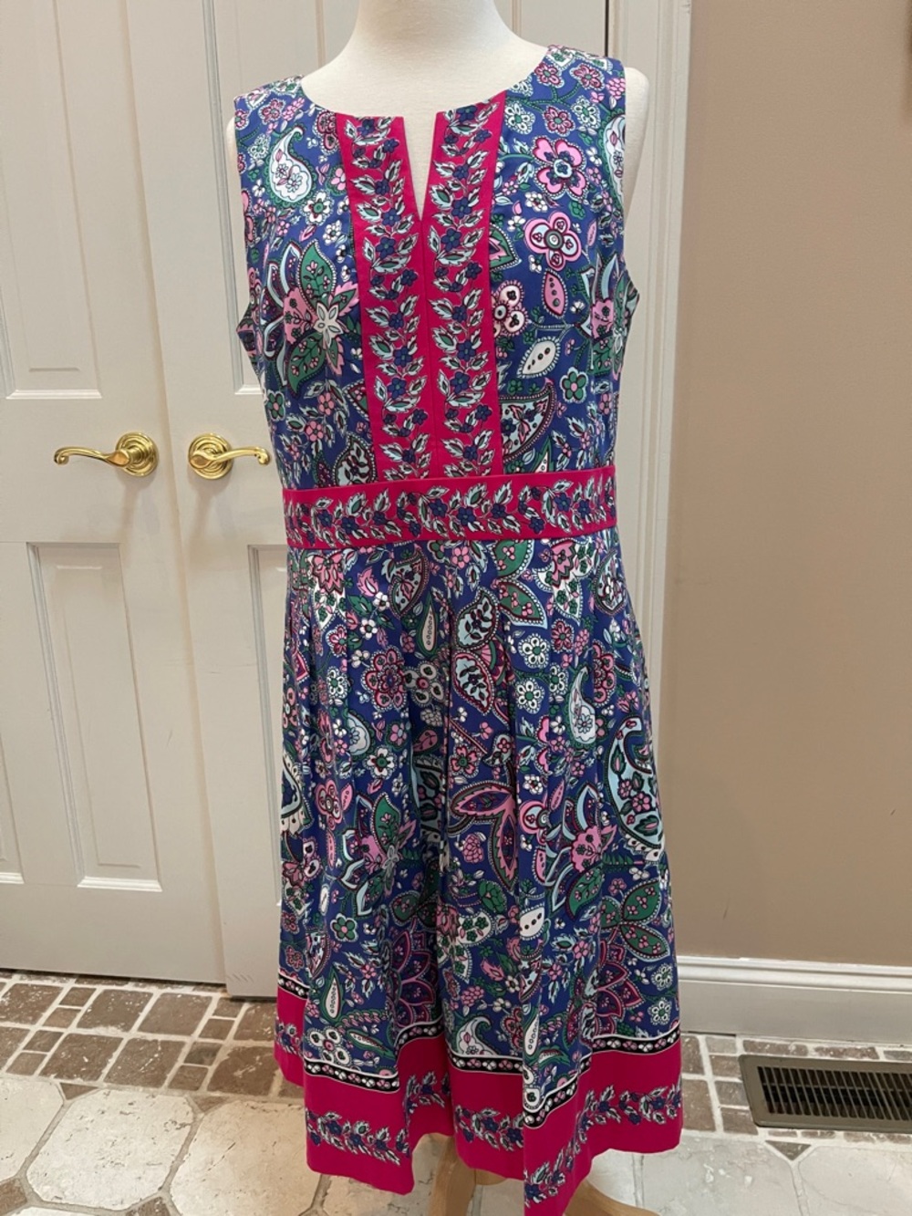 Talbot Paisley Fit-and-Flare Dress Blue Pink 8P